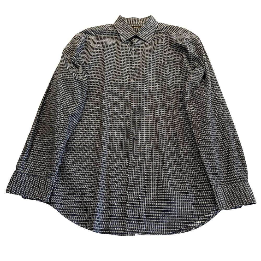 M3-42 JOSEPH ABBOUD Men's Collared Button Down Top 10% Cotton Black/Cream Large